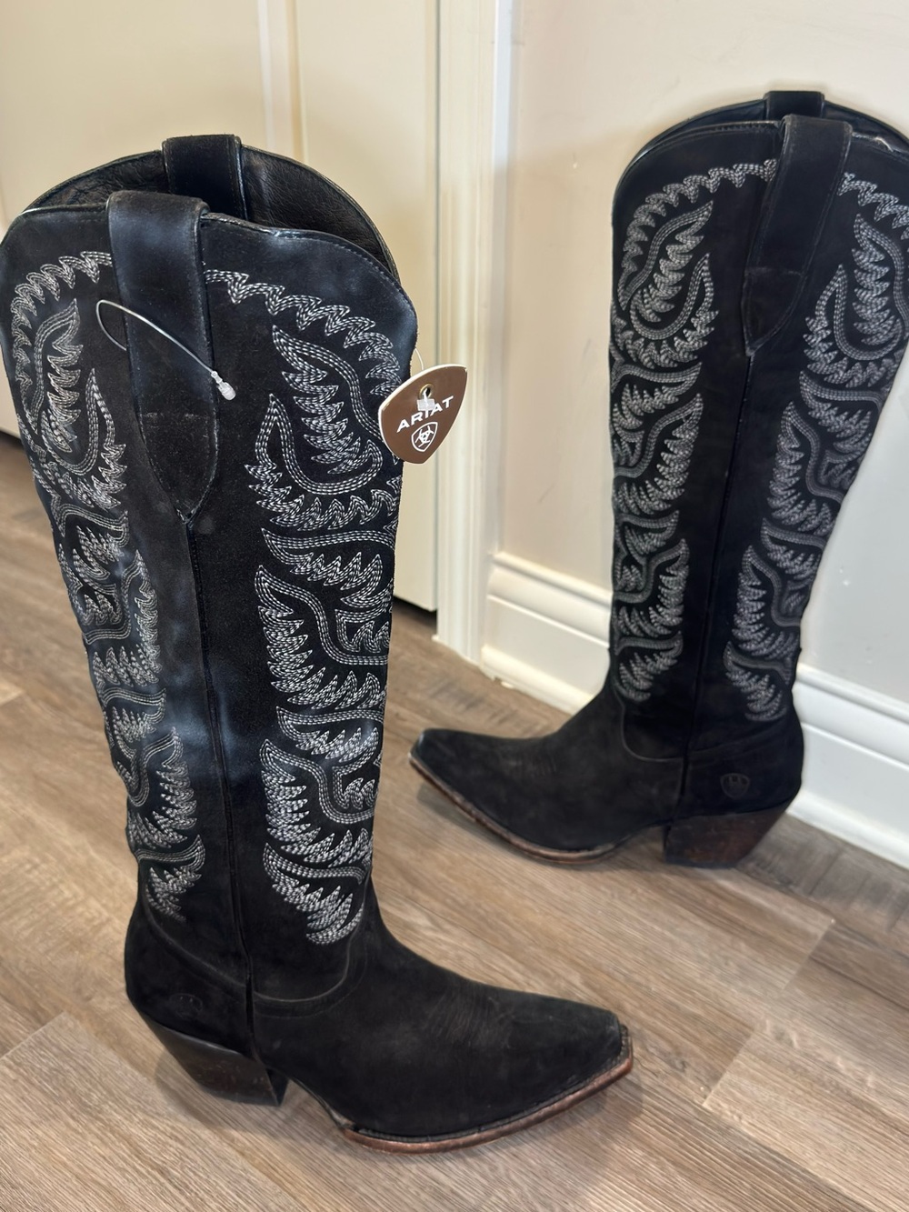 Ariat Laramie X Toe Western Boots in Distressed Black Suede